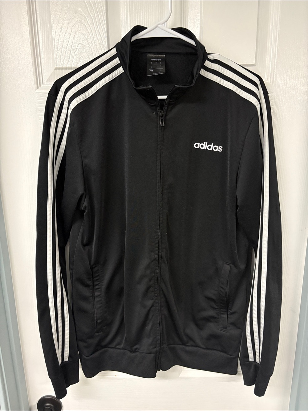 adidas Men’s Black Track Jacket with White Three-Stripe Detail size MED